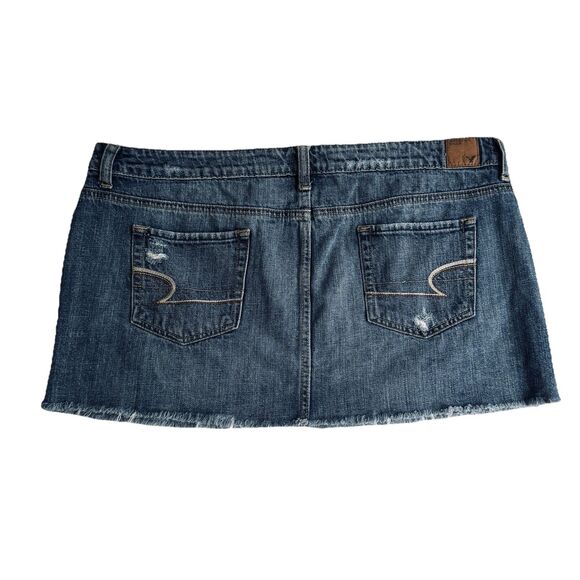 American Eagle Denim Mini Skirt 14 (37x12.5) Blue Distressed Button Cotton Women - Picture 3 of 10